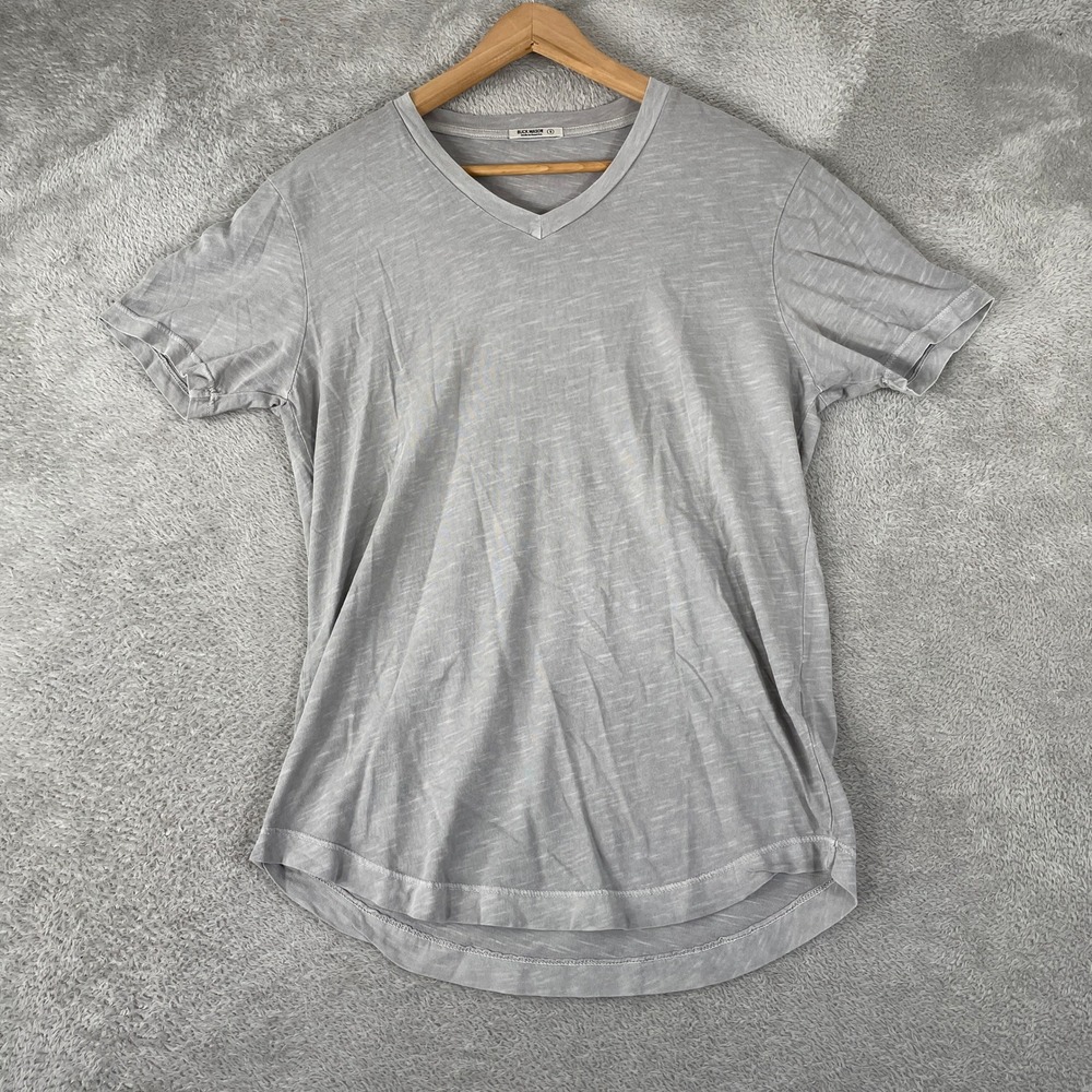 Buck Mason Shirt Mens Small Gray Slub Cotton V-Neck Curved Hem Made in USA